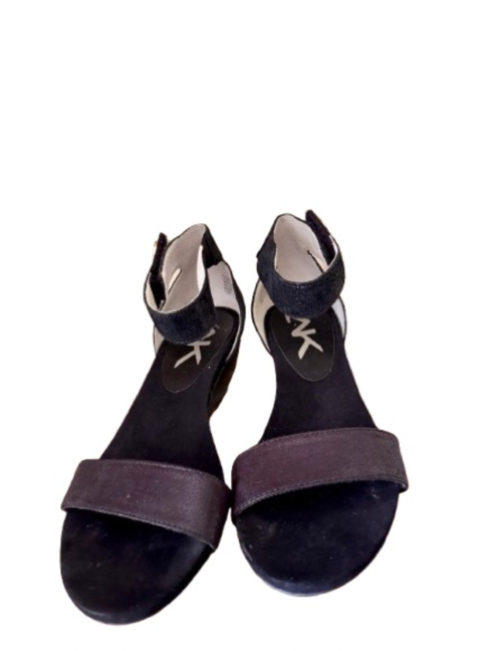 Anne Klein  Black Suede Open-Toe Ankle Strap Sandals